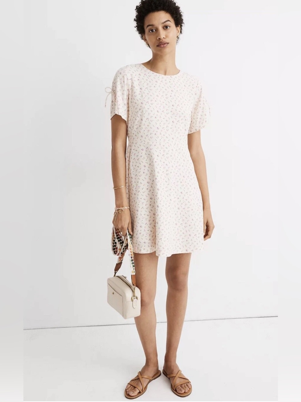 Madewell Cream Dutch Dandelions Tie Sleeve Retro Mini Dress Size 10 Coquette